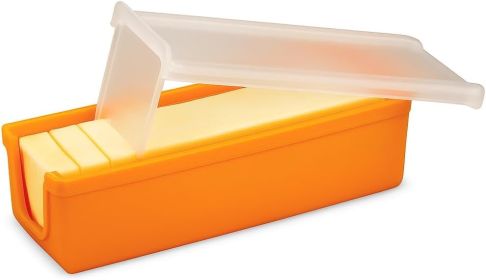 Silicone Butter Keeper with Built-in Slicing Blade & Microwave Safe Lid - Keep Butter Fresh & Accessible BPA Free (Orange)