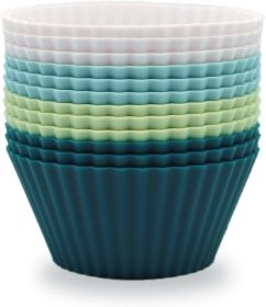 Silicone Baking Muffin Cups 12 Pack, Reusable Cupcake Liners Cake Molds, BPA Free, Dishwasher Safe(White, Green, Navy, Dusty Blue)