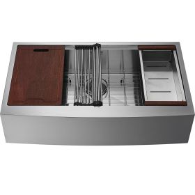 VEVOR Farmhouse Kitchen Sink, 304 Stainless Steel Drop-In Sinks, Top Mount Single Bowl Basin with Ledge & Accessories