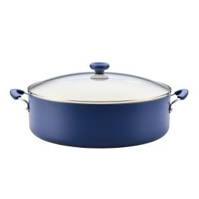 Easy Clean 14 Inch Ceramic Nonstick Large Family Pan / Saute Pan with Glass Lid, 10.5 Quart Capacity, Dishwasher Safe, Blue