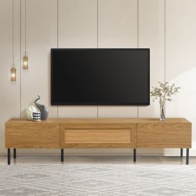 Boho TV Stand For TVs Up To 80'' , Modern Farmhouse Media Console, Entertainment Center With Metal Legs, TV Cabinet For Living Room, Home Theatre (Option: Wood)